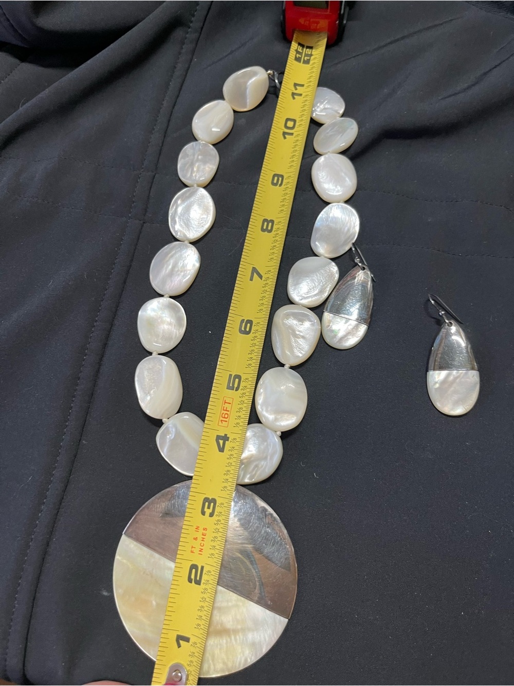 Simon Sebbag White Mother-of-Pearl Disc Pendant Necklace with Matching Earrings - Picture 3 of 6
